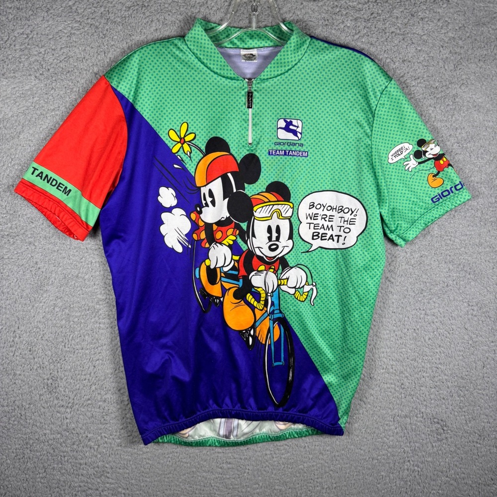 Giordana Mickey Mouse Cycling Jersey Mens XXL Green Purple Tandem Disney Italy